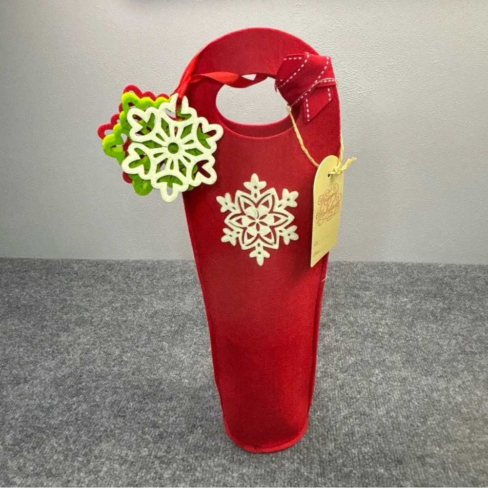 Hallmark Red Velvet Wine Bag Christmas New Years Winter with Charms New Lot of 2